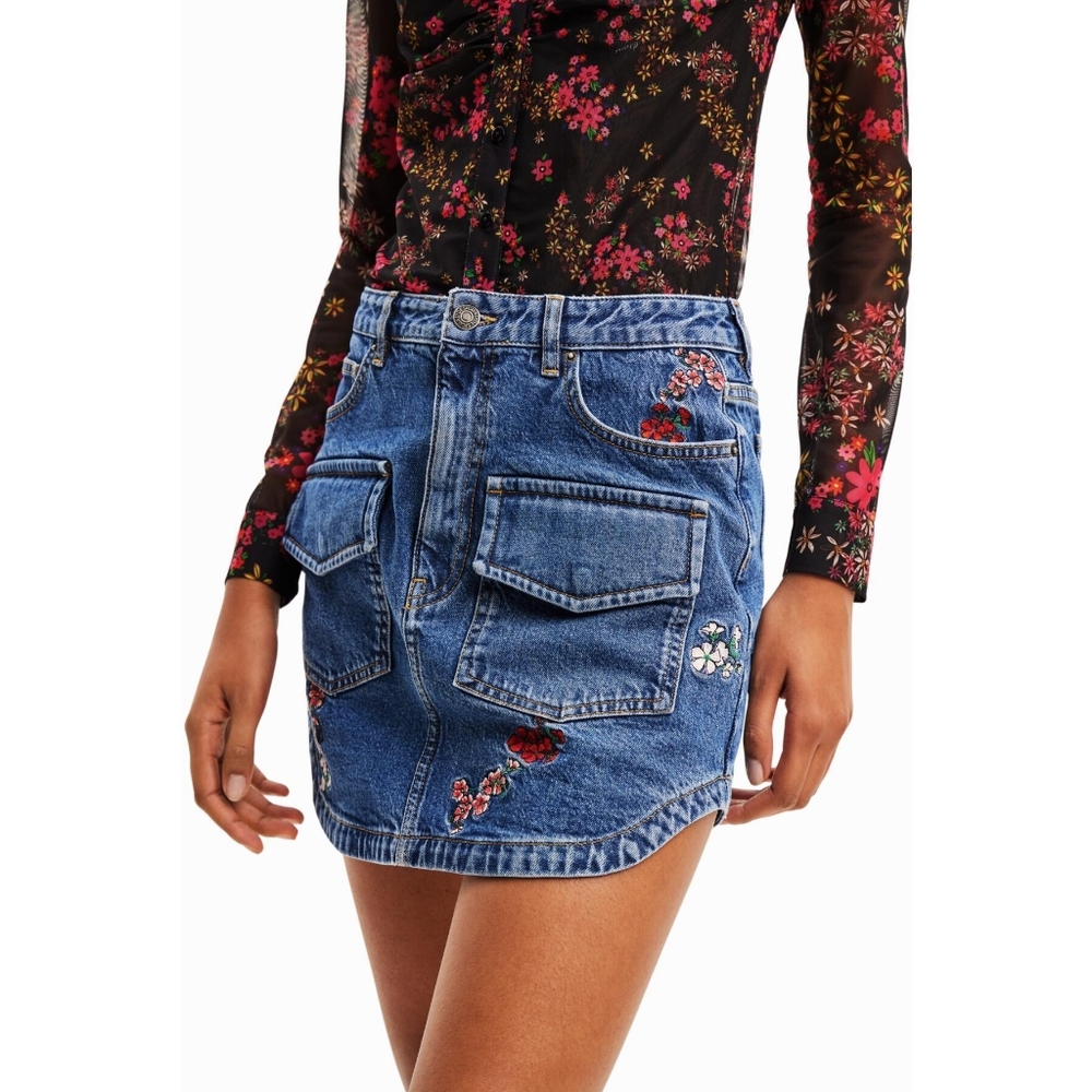 Desigual Floral Denim Mini Skirt  Med NWT